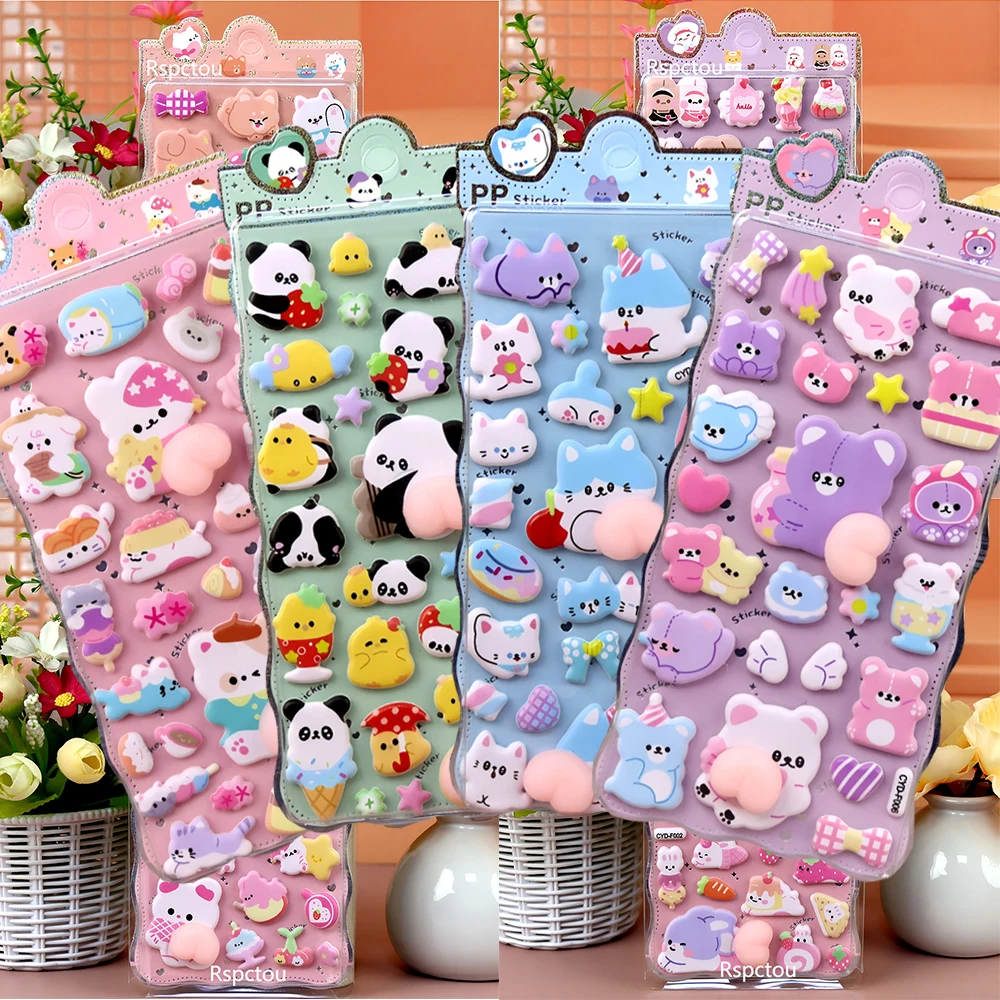 

8 шт. забавных креативных аниме-наклеек с животными, милые мультяшные панды, собаки, игрушки-антистресс для снятия напряжения, наклейки для упаковки