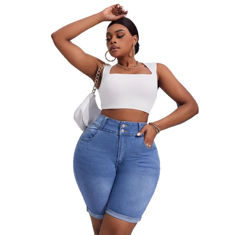 Denim Pant Women Jeans Vintage Short Pants Slim Fit High Waist Straight Trousers Y2k Streetwear Elegant Splice Work Casual 2026