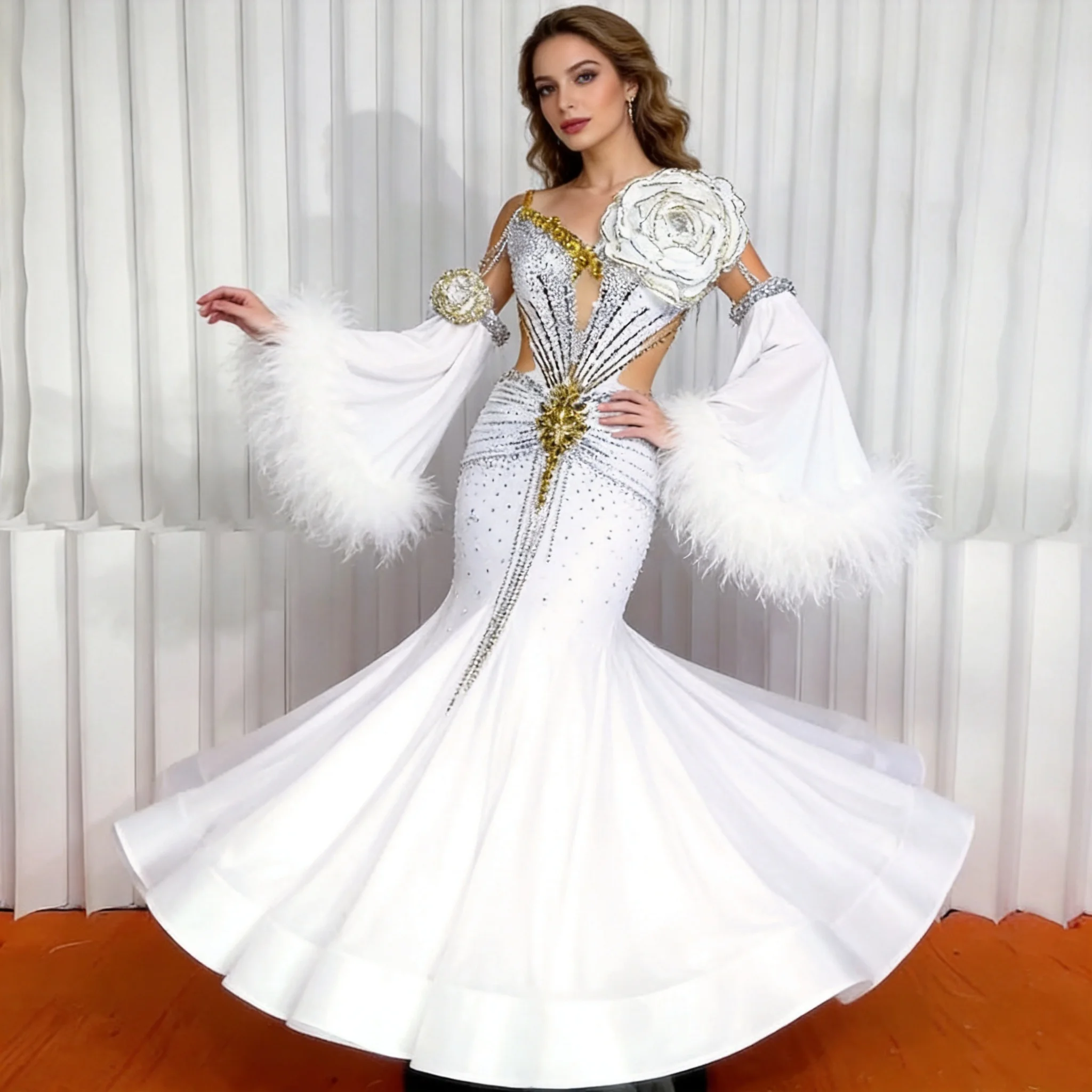 Ballroom Dress Standard Dance Dress Ballroom Dress for Competition Modern Dance White Customiation