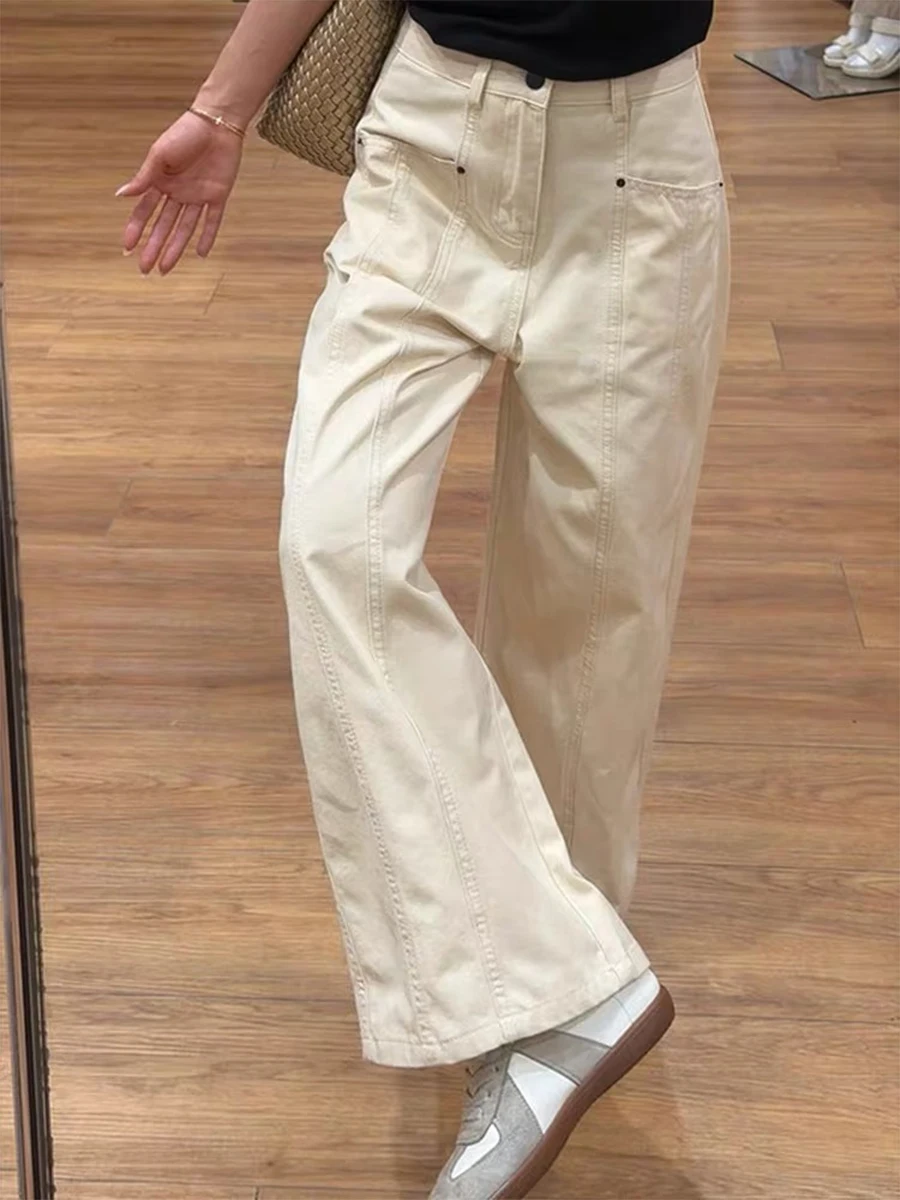 High Waist Loose Fit American Style Denim Jeans for Women Autumn Season Pear Shape Body Slimming Straight Leg Wide Leg Pants