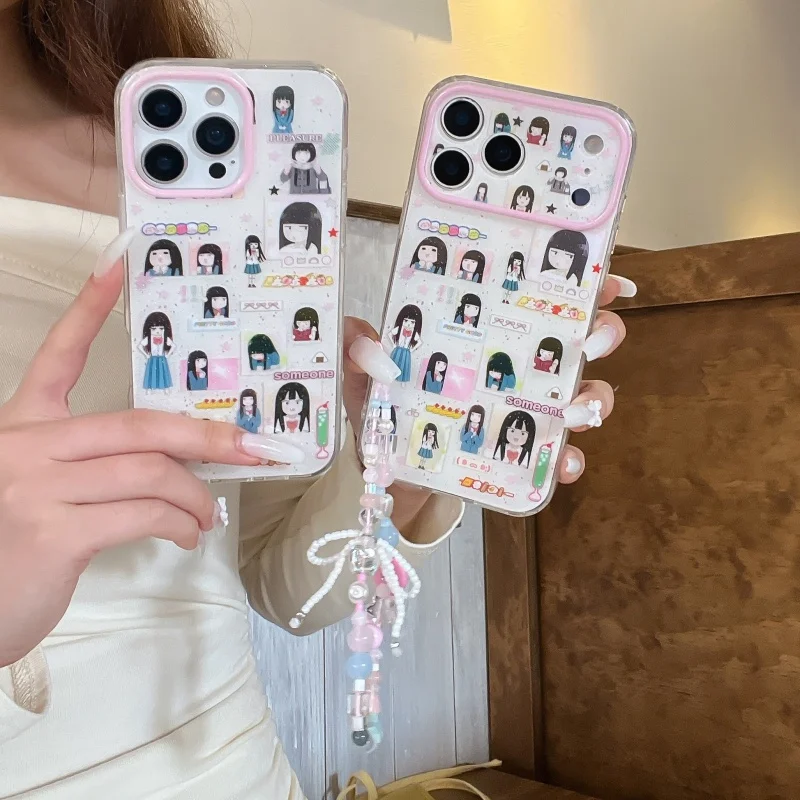 

Funny Japanese Girl Cute Phone Case For iPhone 17 Pro 16 15 Pro Max Back Cover with Chain Shockproof Protective Cases For iPhone