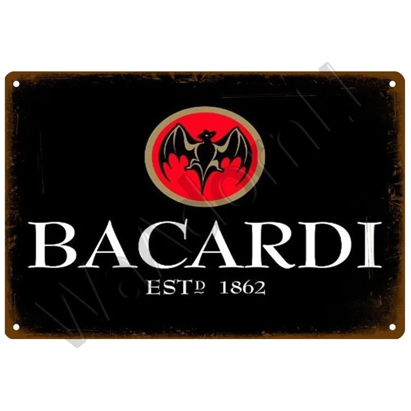 Bacardi البيرة تين تسجيل اللوحة المعدنية تسجيل بار المشارك غرفة إكسسوارات ديكور منزلي خمر جدار ديكور على لوحة جدارية