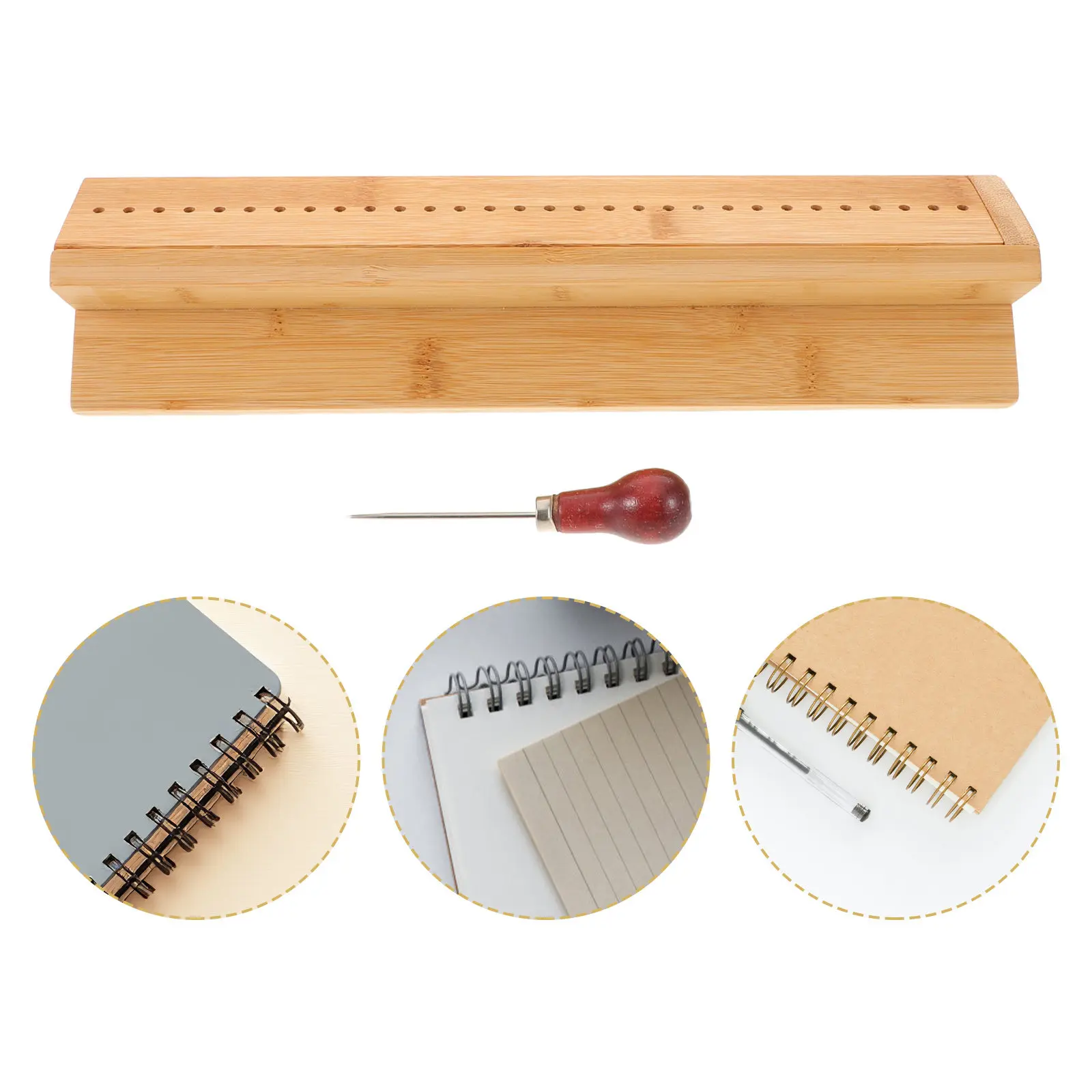

Book Binding Cradle Kit with Awl and Punch Guide Wood Bookbinding Tools for DIY Crafts Professional Bookmaking Hole Punching