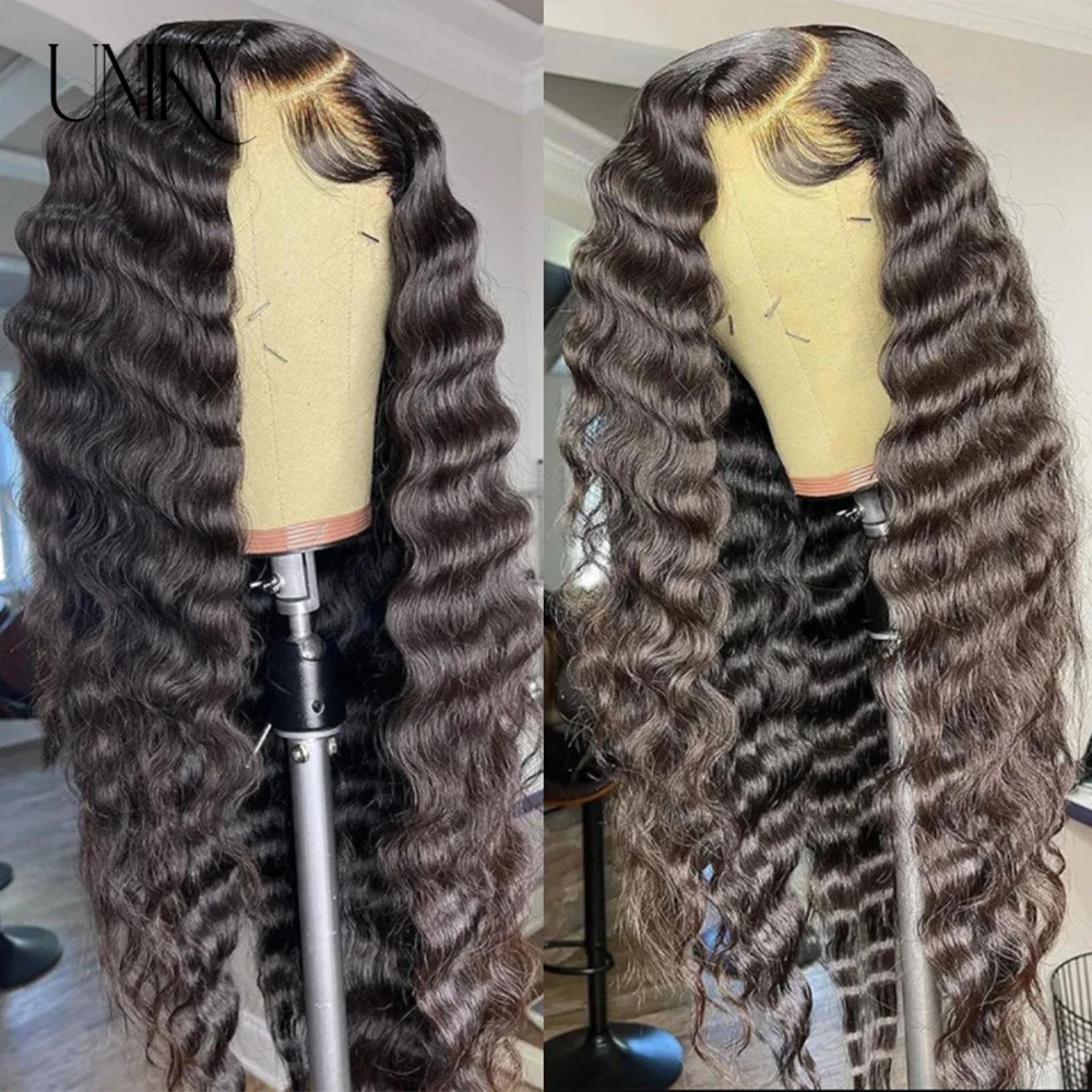 Wear And Go Pre Cut PrePlucked Glueless Wig Uniky Hair Deep Wave Lace Front Human Hair Wig HD Transparent Lace Curly Wig