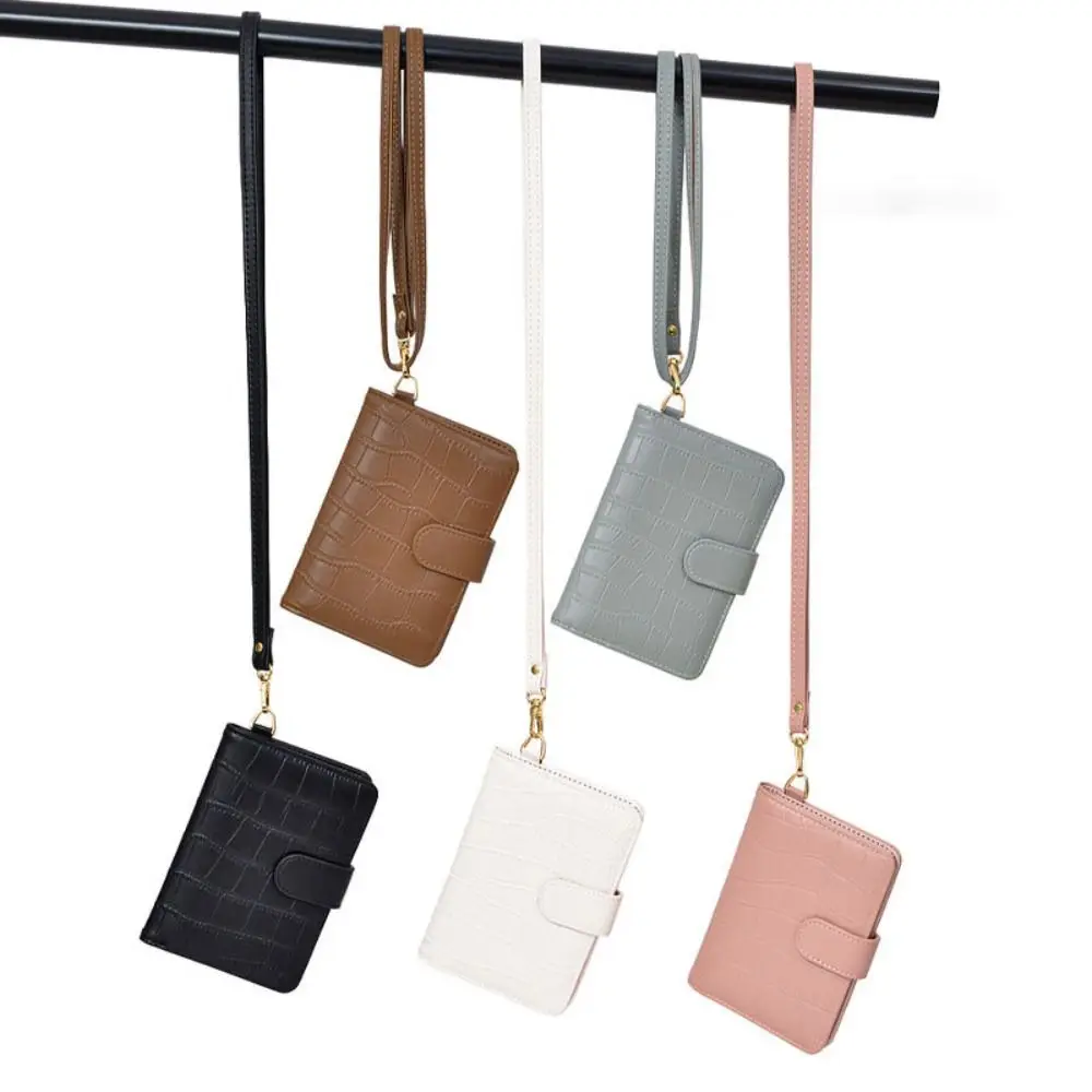 Fashion Document Protection Passport Card Holder Crocodile Pattern Portable Hanging Neck Pouch Leather ID Storage Bag Travel