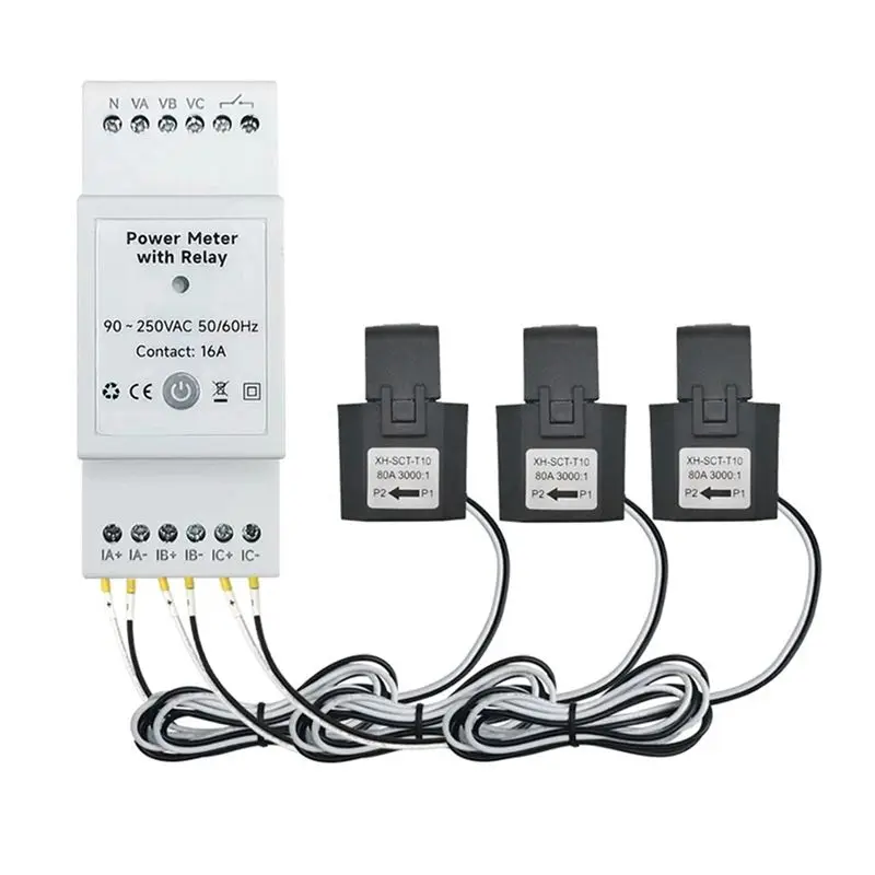 

AED7-Tuya Smart Life Wifi Energy Meter Bidirectional 3 Phase With Dry Contact Switch App Monitor 80A AC110V/240V