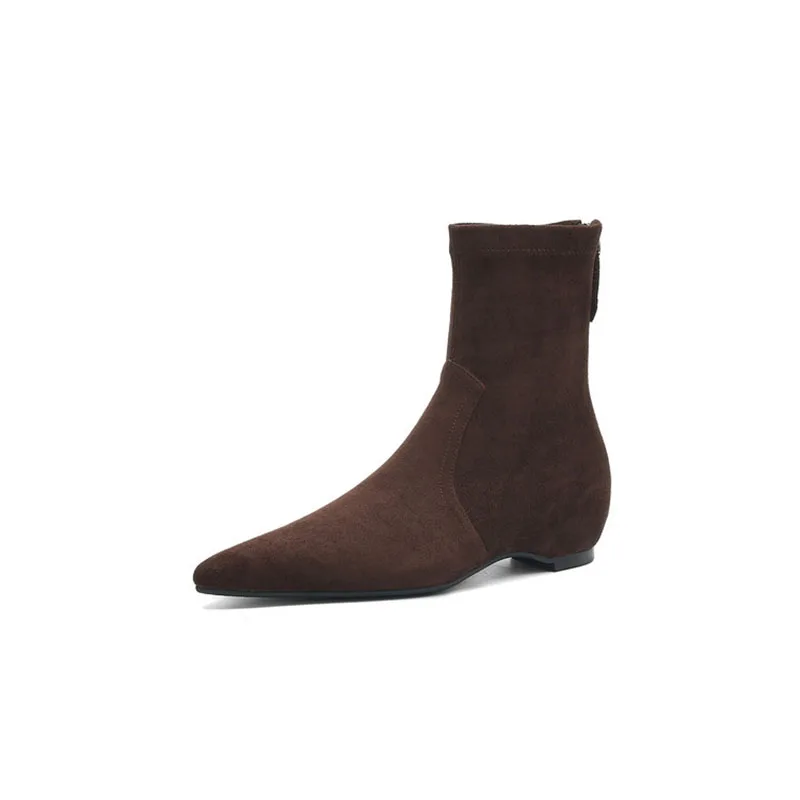 الارتفاع زيادة سليم حذاء من الجلد للنساء أحذية مخملية الصلبة أشار تو الظهر زمم الكعب المتوسط Phoentin FT4246