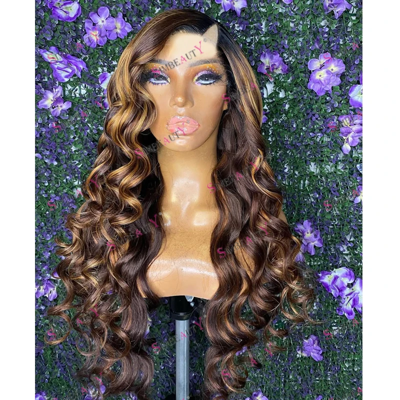 

Глубокие свободные волны, золотисто-коричневые регулируемые человеческие волосы Remy 1x4, размер V-образной части, парики для чернокожих женщин, бесклеевые парики с U-образной частью