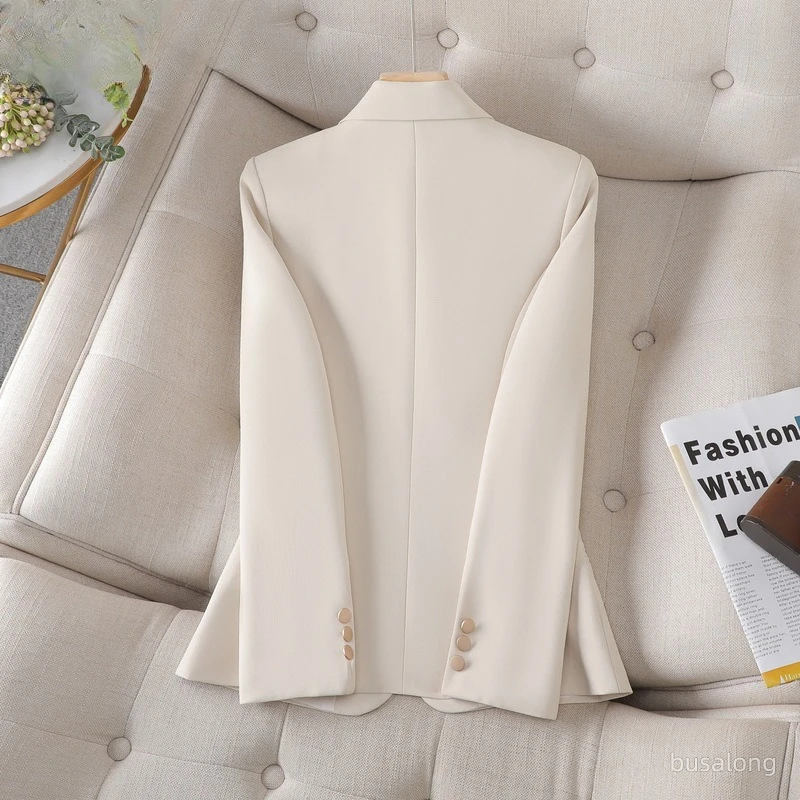 2026 Spring New Arrival Women's Apricot Long-Sleeve Blazer Jacket, Fashionable Slim-Fit Outerwear, Available in Black or Khaki.