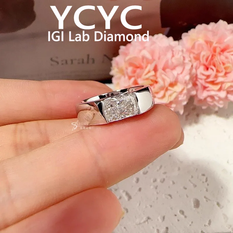 

Luxury Solid 18K White Gold Man Ring IGI Lab Growing Diamond Ring Radiant 1 2 3 Ct D VS1 Diamond wedding ring Engagement Ring
