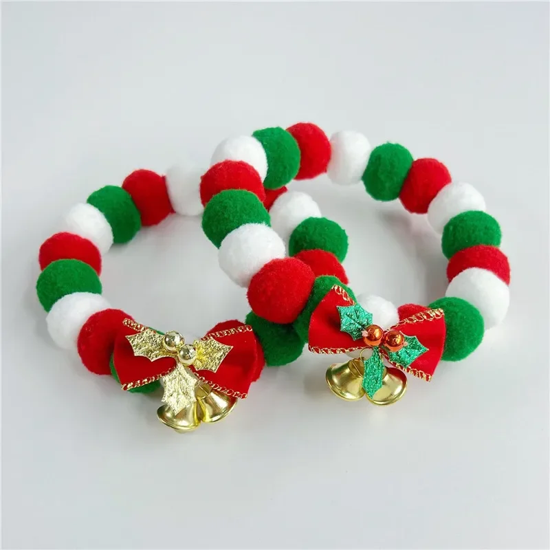 

Christmas Pet Dog Bow Tie Rainbow Flower Hair Ball Necklace Collar Pet Dog Cat Bowties Neckties Dog Grooming Accessories