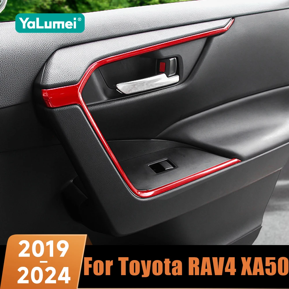 Car Interior Inner Door Armrest Handle Panel Decorative Strip Trims For Toyota RAV4 XA50 2019 2020 2021 2022 2023 2024 Hybrid