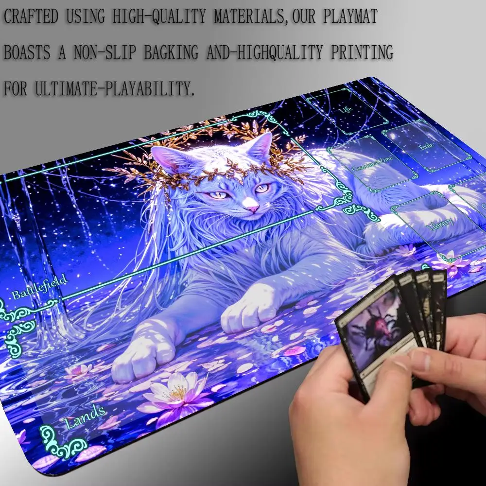 Fantasy White Cat anime magic Playmat Card Gaming Mat with zone MTG TCG gathering game mat Desk Mat Commander Battle playmat