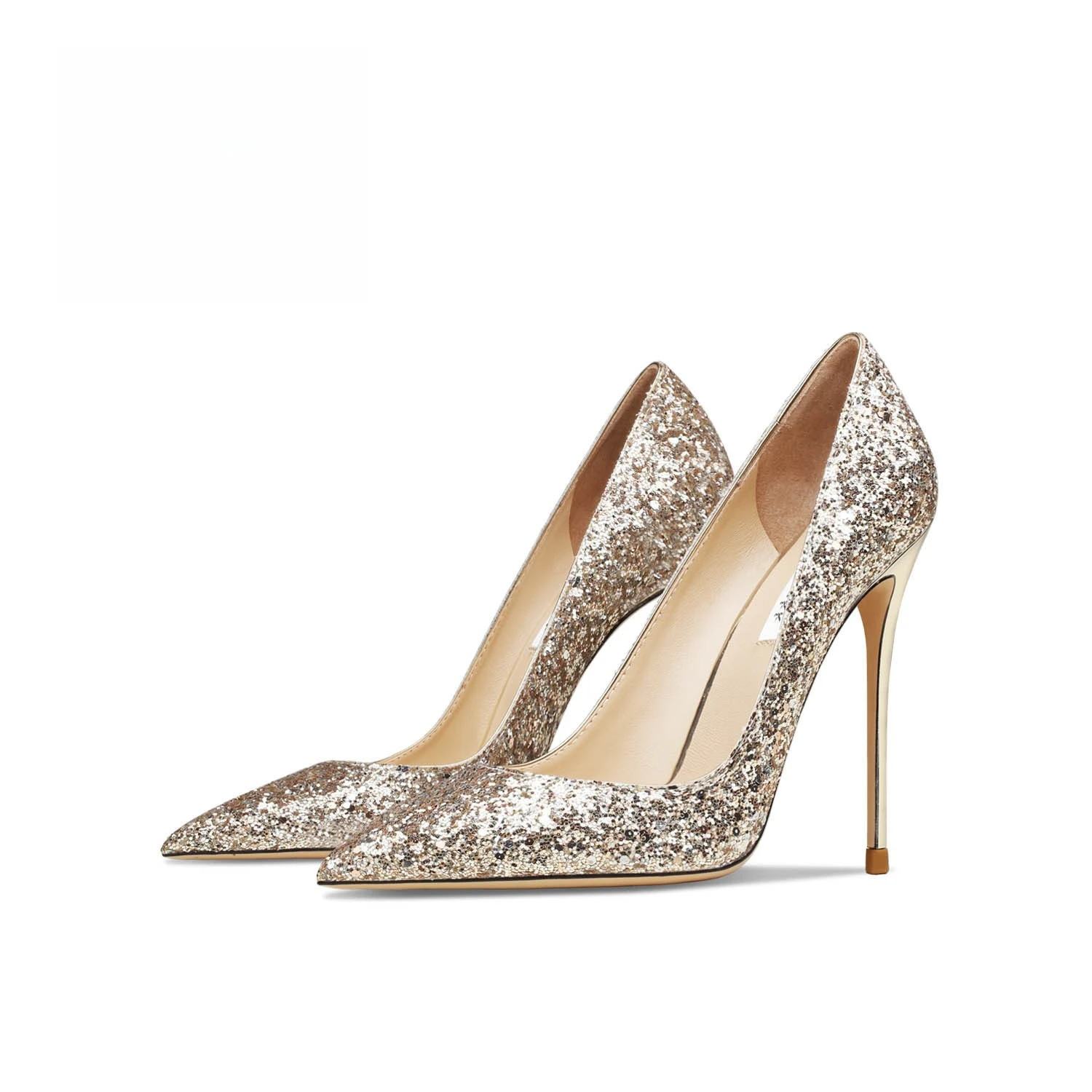 Leather Gold Sequin High Heels 2026 New Thin Heel Pointed Head Shallow Mouth Temperament Crystal Wedding Shoes Single Heel Shoes