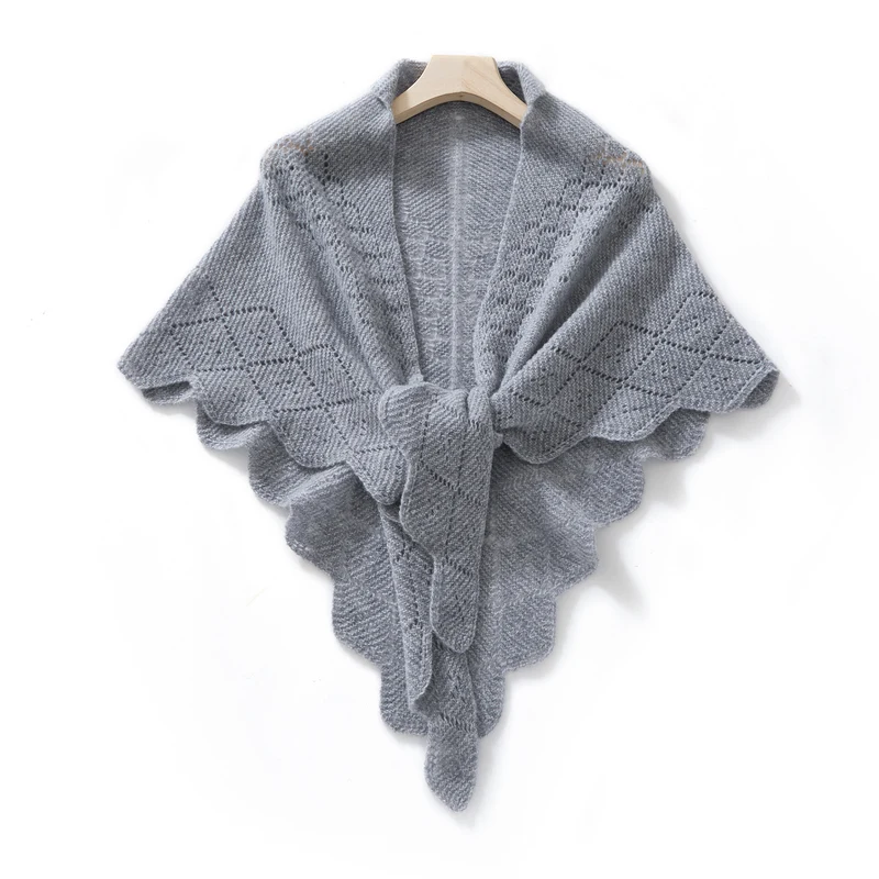 

100% Wool Knit Shawl For Women Spring Fall Winter Simple Solid Knitwear Popular Scarf Fashion Butterfly hollow Triangular shawl
