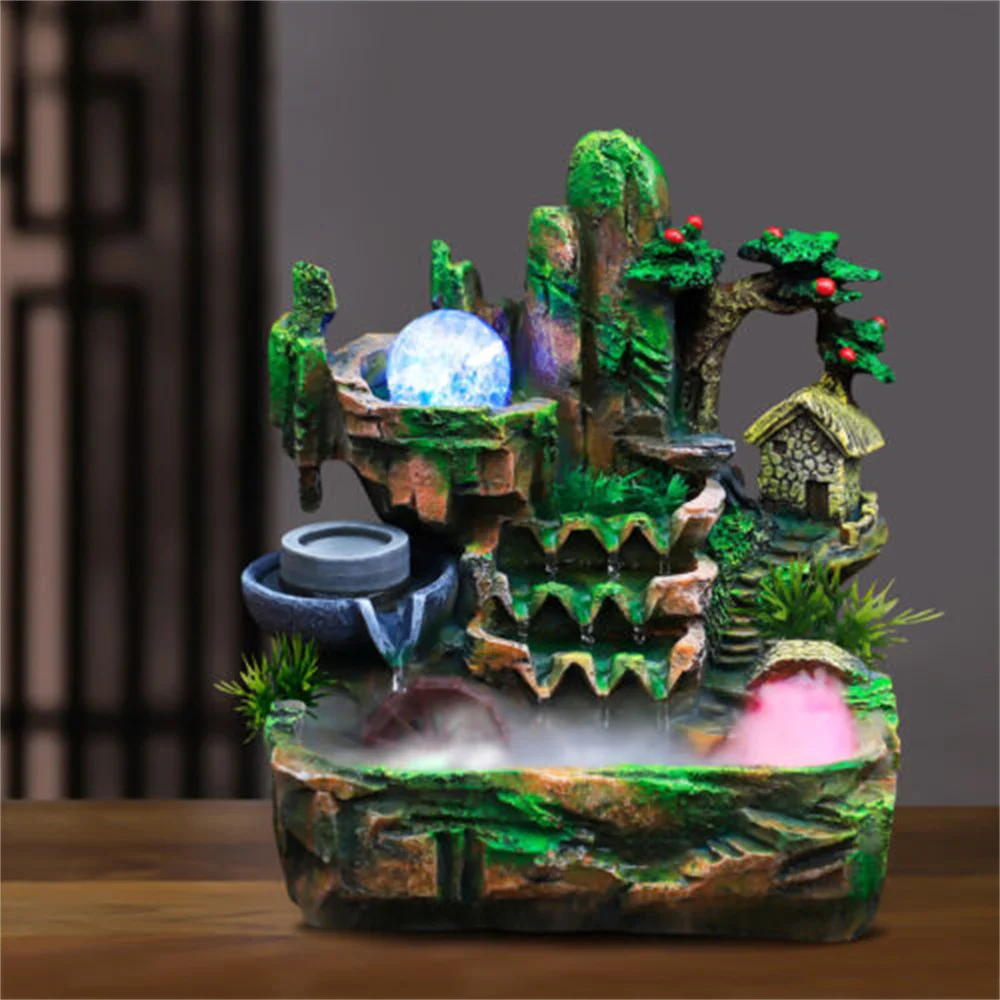 Water Fountains Indoor Small Rockery Water Fountain with LED Lamp Atomization Effect Tabletop Fountain for Living Room Decor