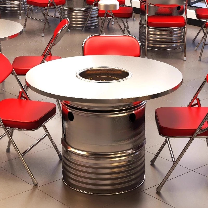 

Stainless steel Korean barbecue industrial drum induction cooker hot pot table and chair commercial smokeless integration