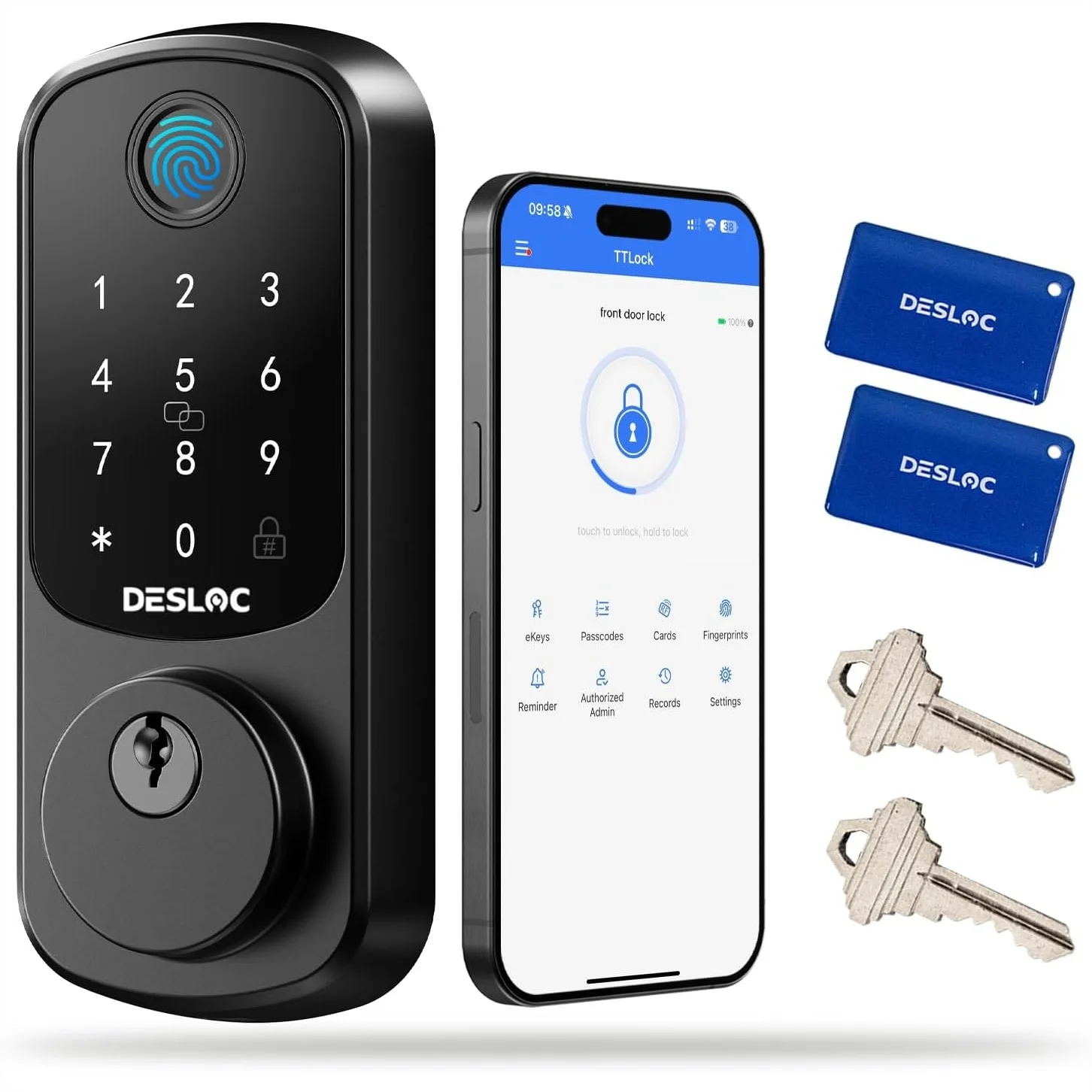 

Smart Deadbolt Lock with Keyless Entry, Fingerprint, App Control & Voice Assistant, BHMA Grade 3, 12-Month Battery Life for