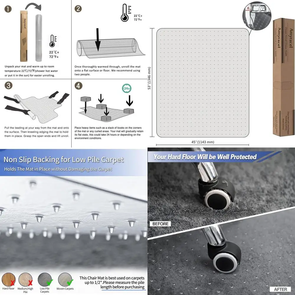 

Прозрачный коврик для офисного стула 53x45 дюймов для ковров с низким ворсом, гладкая защита для пола на колесиках