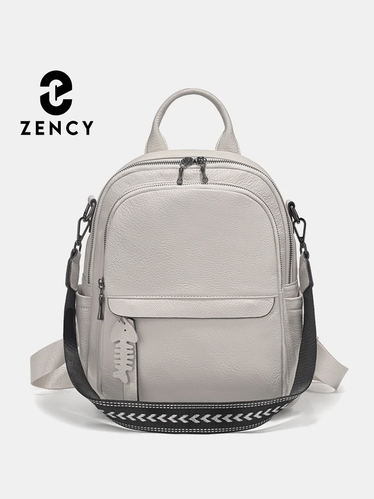 Zency Genuine Leather Backpack Multi-pocket Design Simple Travel Convertible Shoulder Bag Knapsack for Summer Winter Blue