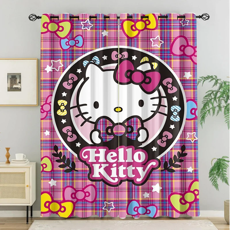 

Kawaii Hello Kitty Blackout Curtains Rainbow+Cartoon Pattern 85% Light Blocking Privacy Protection Bedroom Dorm Decor Drapes