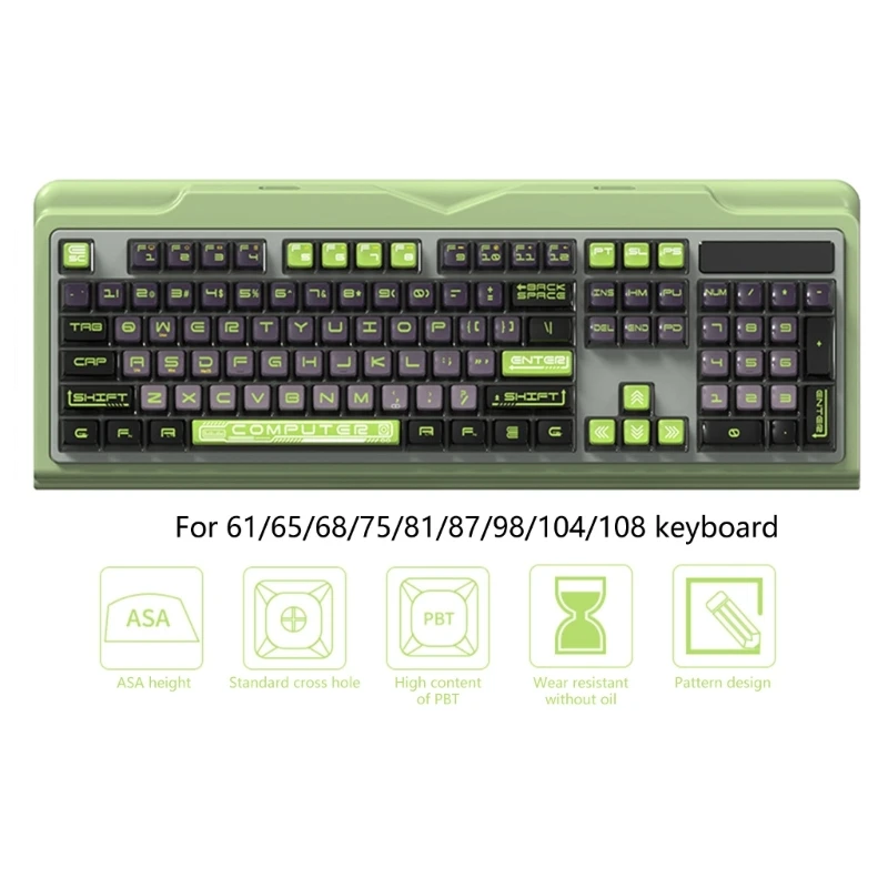 Alleen Keycap, Grijs Groen PBT Puddingen Doorschijnende Keycap 116PCS ASA Profiel Dikker Keycaps voor 61/62/68/71/81/84/87