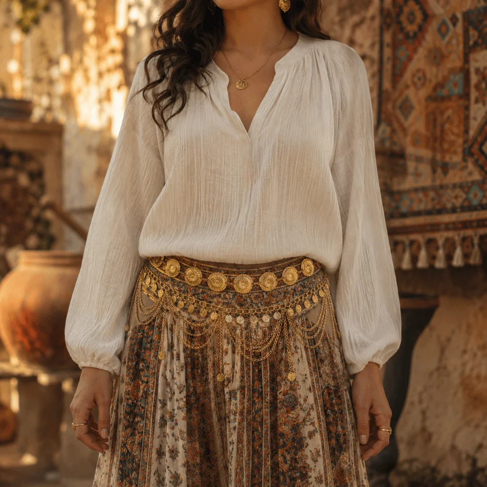 Ethnic Style Hollow Out Multi Layer Waist Chain Tassel Elegant Fringe Belt Delicate Shiny Dance Accessories Vacation