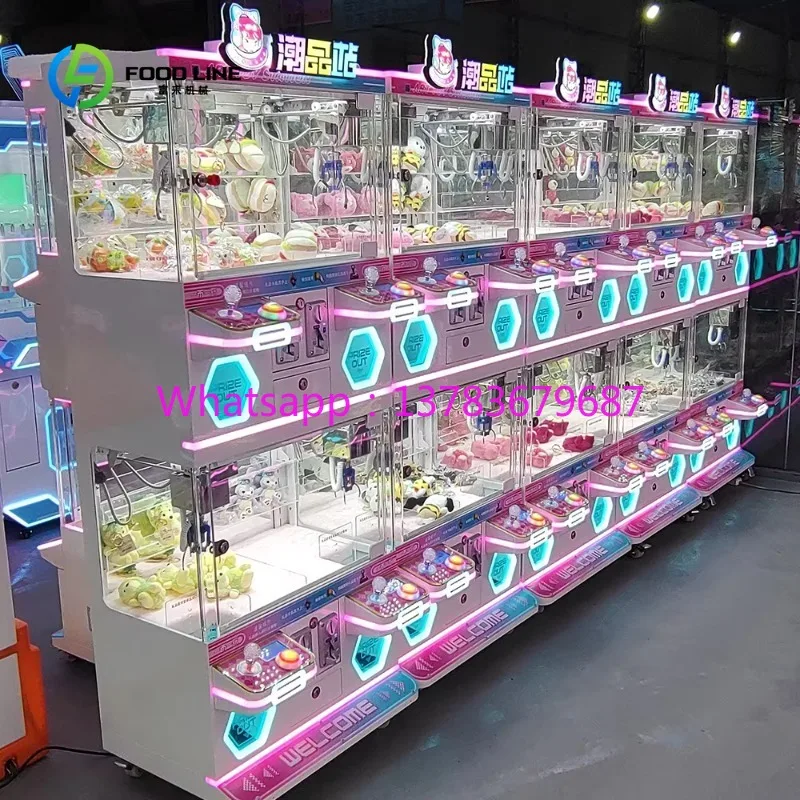Customized Cute 4 Players Crane Claw Machine Coin Operated Toy Grabber Vending Machine for Commercial Amusement Use