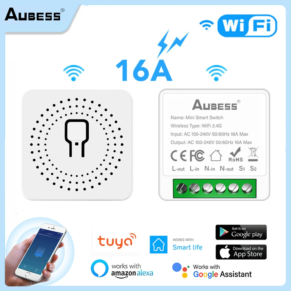 Tuya Smart WiFi Switch 16A 2 Way Control Switches Mini Smart Breaker Smart Life Control Support Alexa Google Home