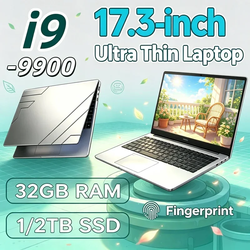Sturdy 17.3 Inch Laptop Intel Core I9‑9900 Windows 11 32GB M.2 2TB SSD Ultrabook Computer Portable PC Office Laptops