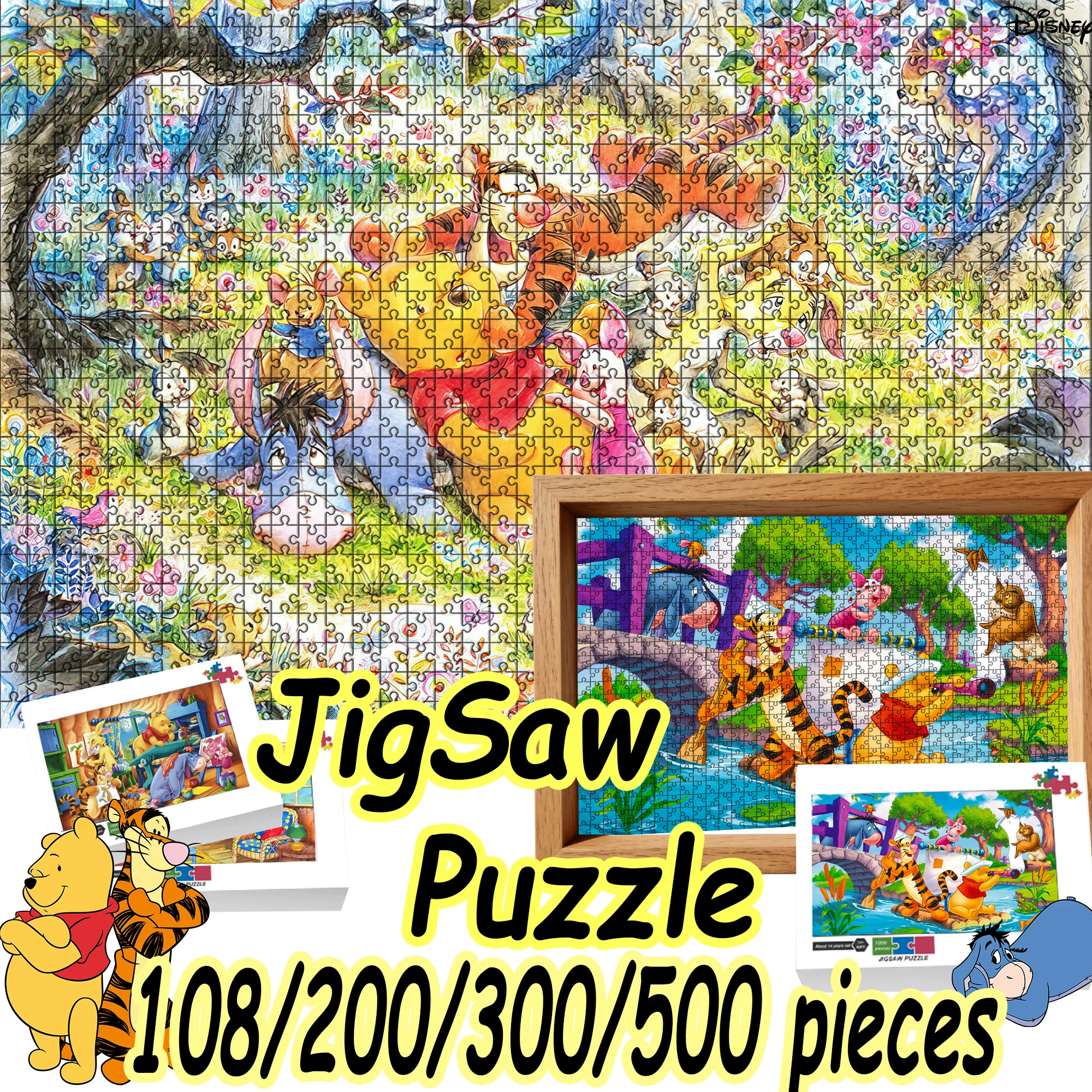 Puzzle Disney Winnie l'ourson et Tigrou, 108/200/300/500/1000 pièces, Puzzle au sol en bois, cadeau de haute qualité, jeu de fête amusant