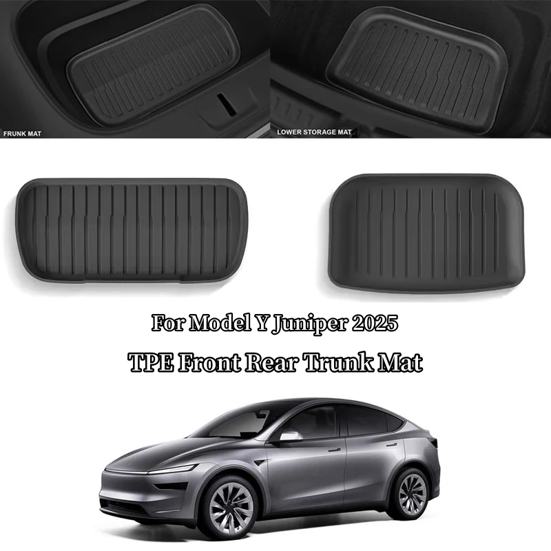 Tapetes dianteiros e traseiros para tesla modelo y juniper 2025 tpe, almofada de armazenamento para porta-malas inferior, para todos os climas, forro de carga, forro de chão