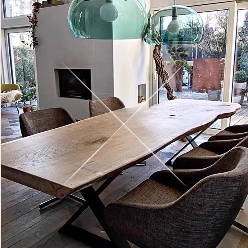 Log natural side dining table creative tea  desk conference table long  log personalized clothing store wooden