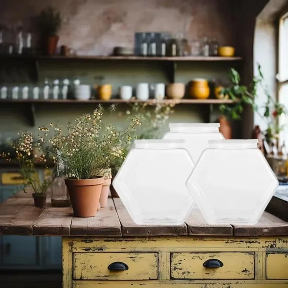 Hexagonal Candy Cookie Jar Clear Plastic Packaging Jars High-capacity Sealed Food Storage Container Countertop Organizer