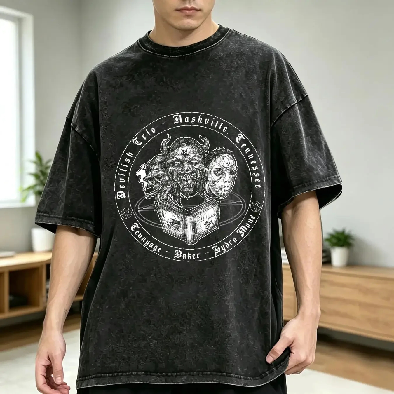 washed T Shirt Best New Devilish Trio Hip Hop Rap Horrorcore American Music Size S 2XL vintage Washed Top For Everyday Wear