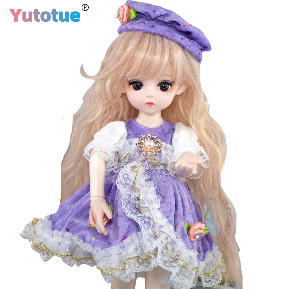 

YUTOTUE BJD Doll Toy Cute 30cm Height Girl Doll with Makeup face Dress Outfits Shoe Curly Wigs Full Set