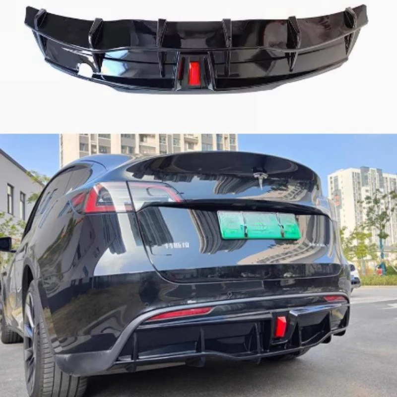 For Tesla Model Y  4-Door Rear Bumper Diffuser Lip ABS Carbon Fiber Look Car Boot Splitter Guard Spoiler 2018-2022