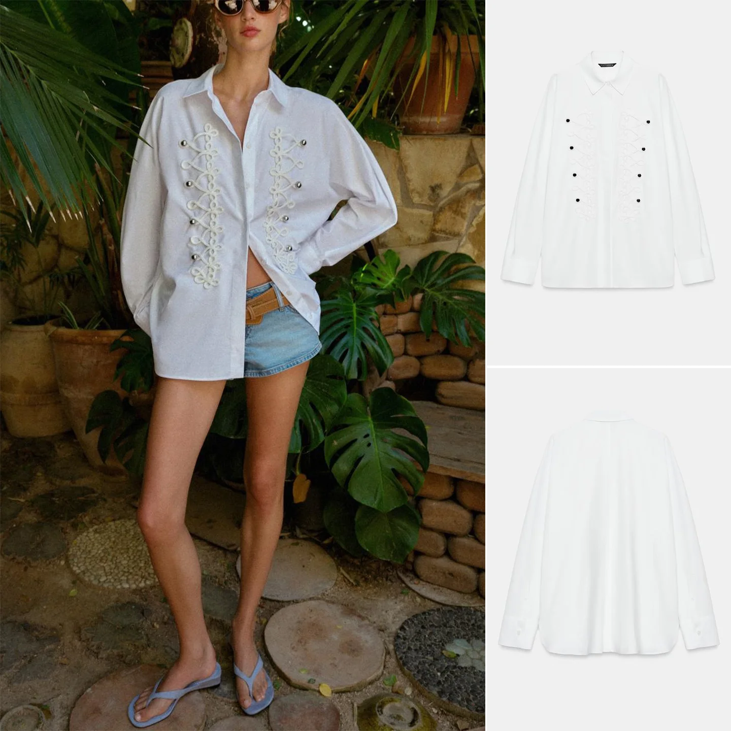 

Summer New Women's Commuter Style Long Sleeve Collared Embossed Rope Knot Button Shirt Top Polyester Fiber Skin-friendly Brea...