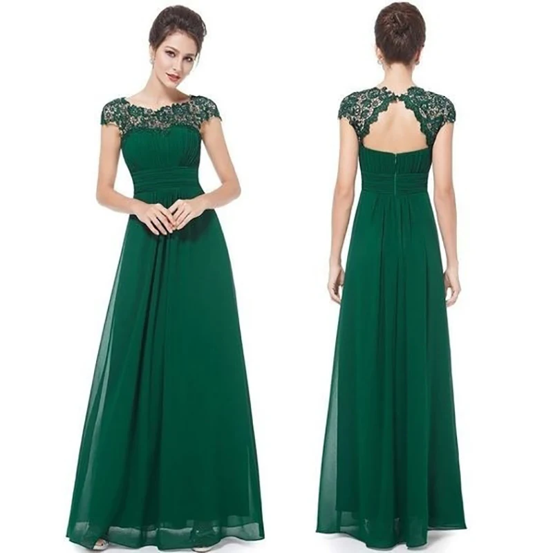 

Elegant Short Sleeve Dress Explosive Lace Round Neck Large Swing Bridesmaid Evening Dress Summer New Style