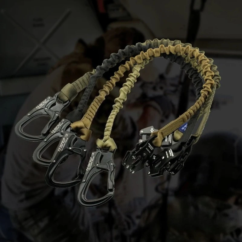 Quick‑Release Tactical Lanyard Double‑Headed Elastic Safety Rope Frog Buckle for Outdoor Airdrop Use