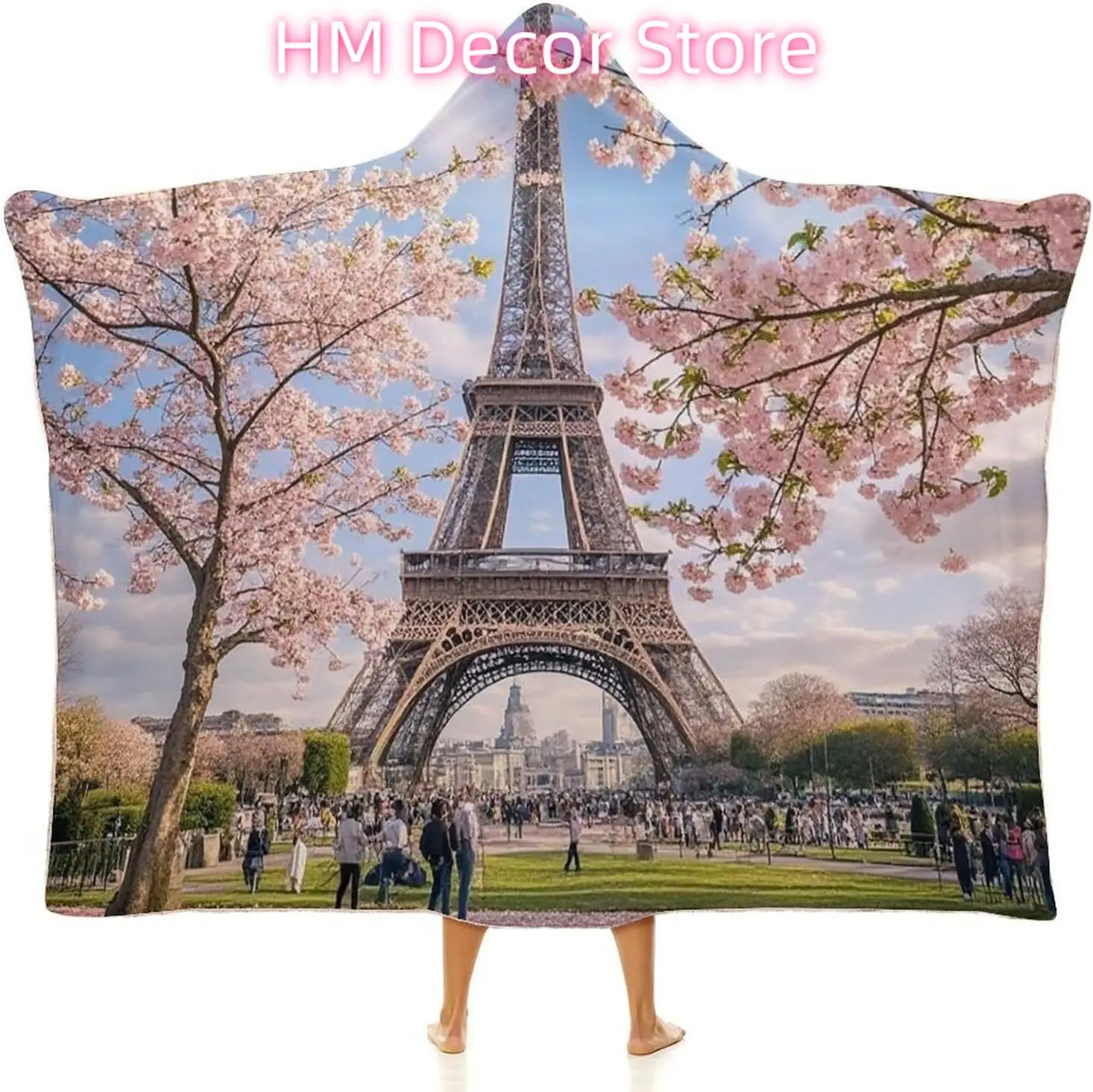 

Носимое одеяло с капюшоном Pink Cherry Blossoms, ультрамягкий арктический бархатный плащ-накидка унисекс — уютное носимое одеяло