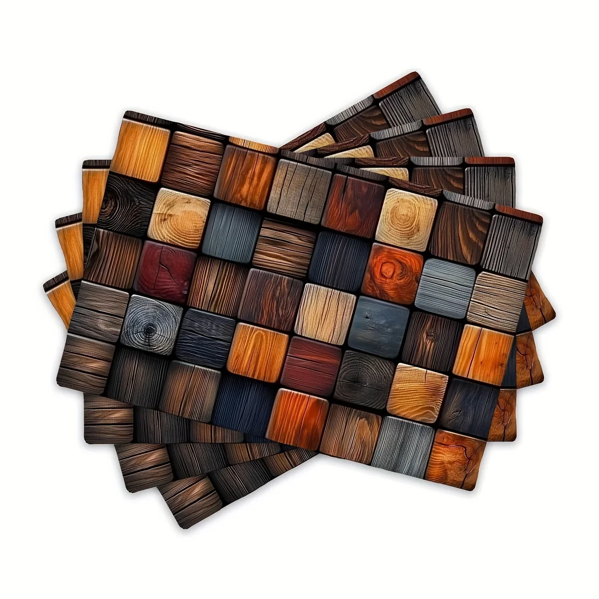 4pcs Vintage Oil‑Painting Plaid Placemat Set, Washable Country‑Style for Festive Seasonal Home Kitchen Dining Table Decor