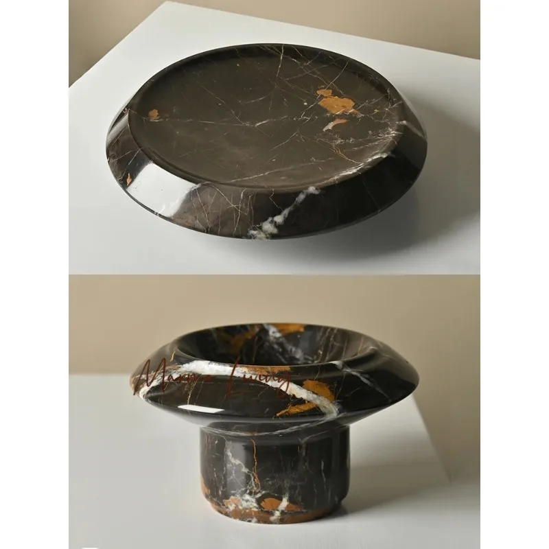 Natural Marble Serving Tray for Coffee Table and Living Room Luxury Fruit Bowl with Pedestal for Kitchen Counter