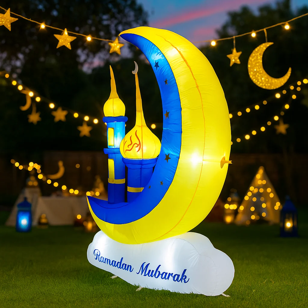 1.5 متر/4.9FT لتقوم بها بنفسك نفخ مسلم رمضان الديكور LED مضاءة القمر سحابة ساحة في الهواء الطلق زخرفة الكمال عطلة هدية عيد لعبة #3