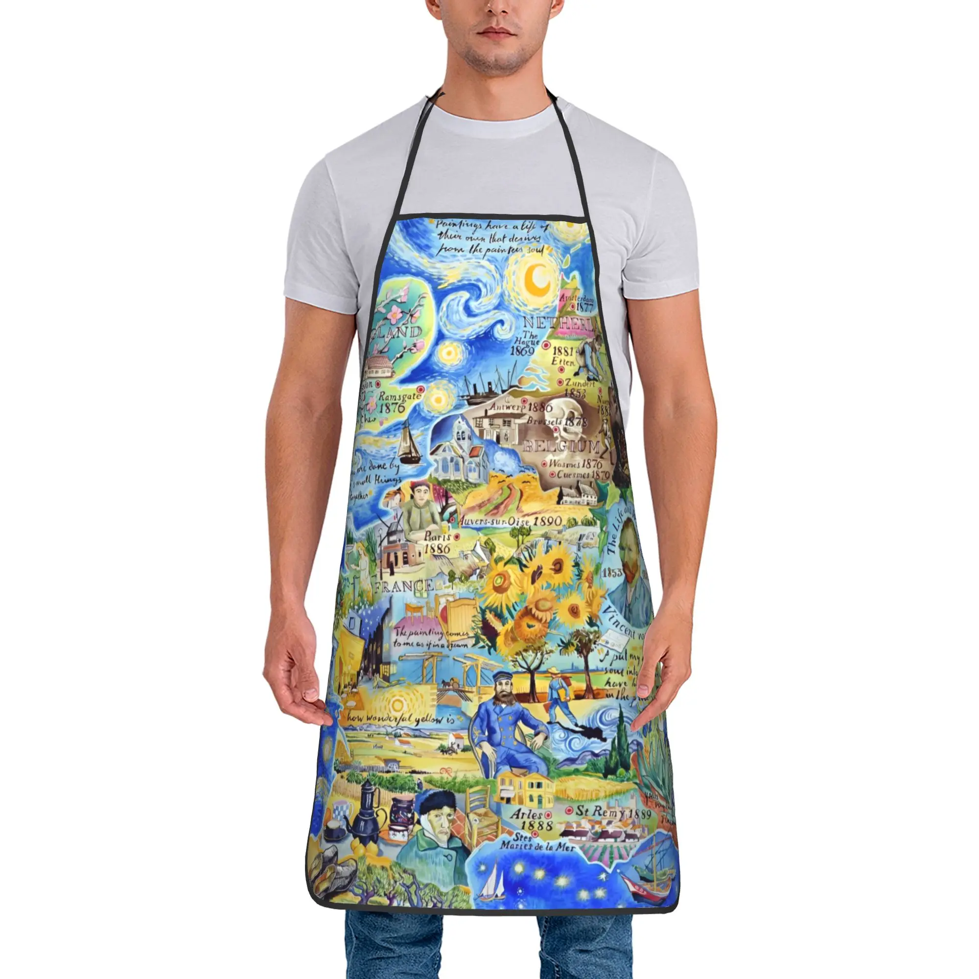 Delantales con Estampado de Pinturas al Óleo de Van Gogh, Delantales de Poliéster Resistentes al Aceite, con Diseño de Girasoles y Noche Estrellada, Accesorios para el Hogar, Unisex, para Adultos, para Estilistas