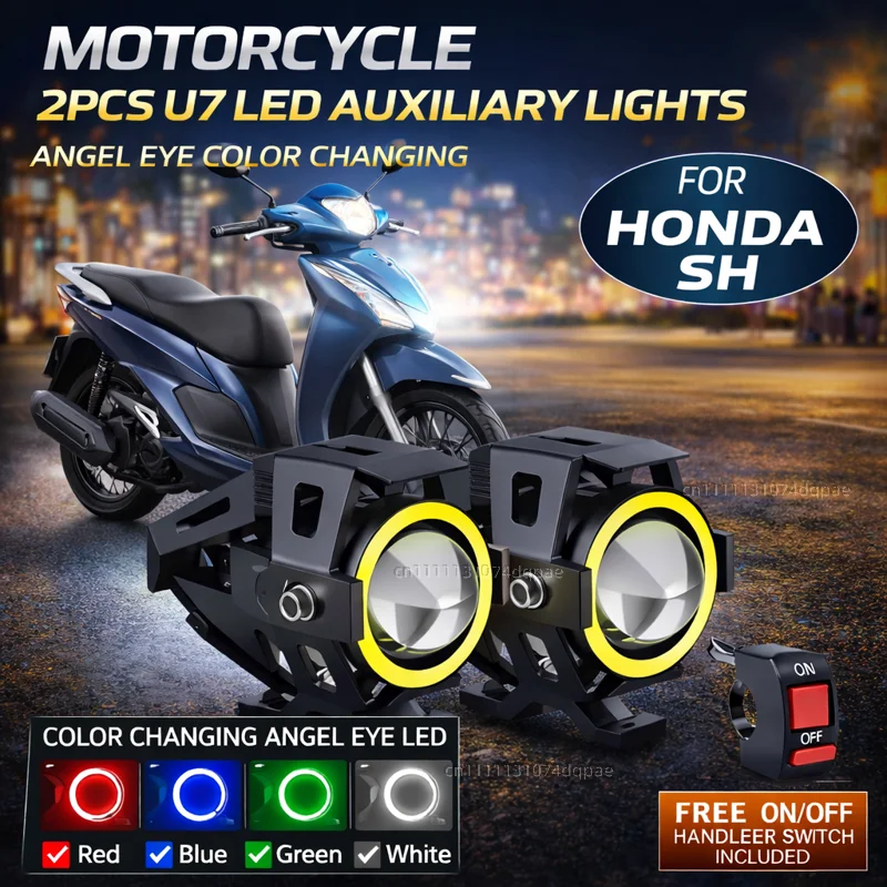 Waterproof Motorcycle LED Headlight 3000LMW U7 Motorbike LED Driving Fog Spot Light with Switch For HONDA SH125 SH125i SH300