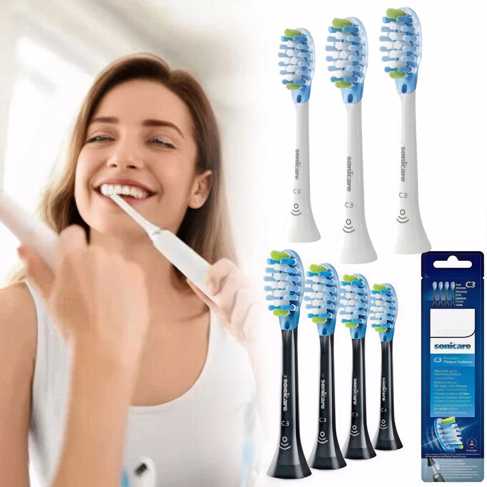 For Philips Sonicare C3 4 PCS Replacement Toothbrush Brush Head White Or Black Plaque Defence Brush Electric Toothbrush Heads