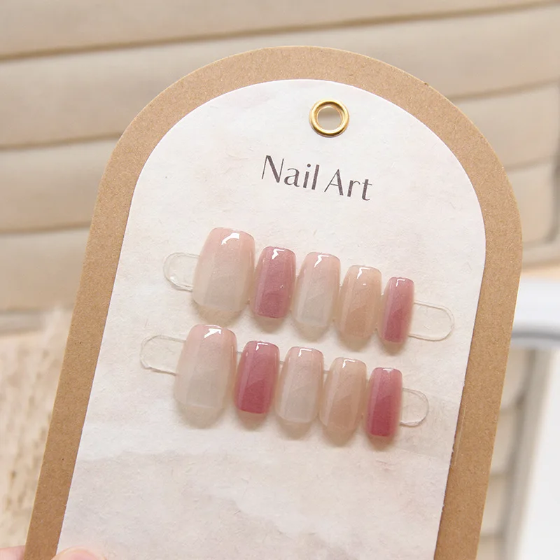 10pcs Women Cat's Eye Gradient Colored Press on Nails False Nails Square Head Girl Lady Press on Nail Wearable Detachable