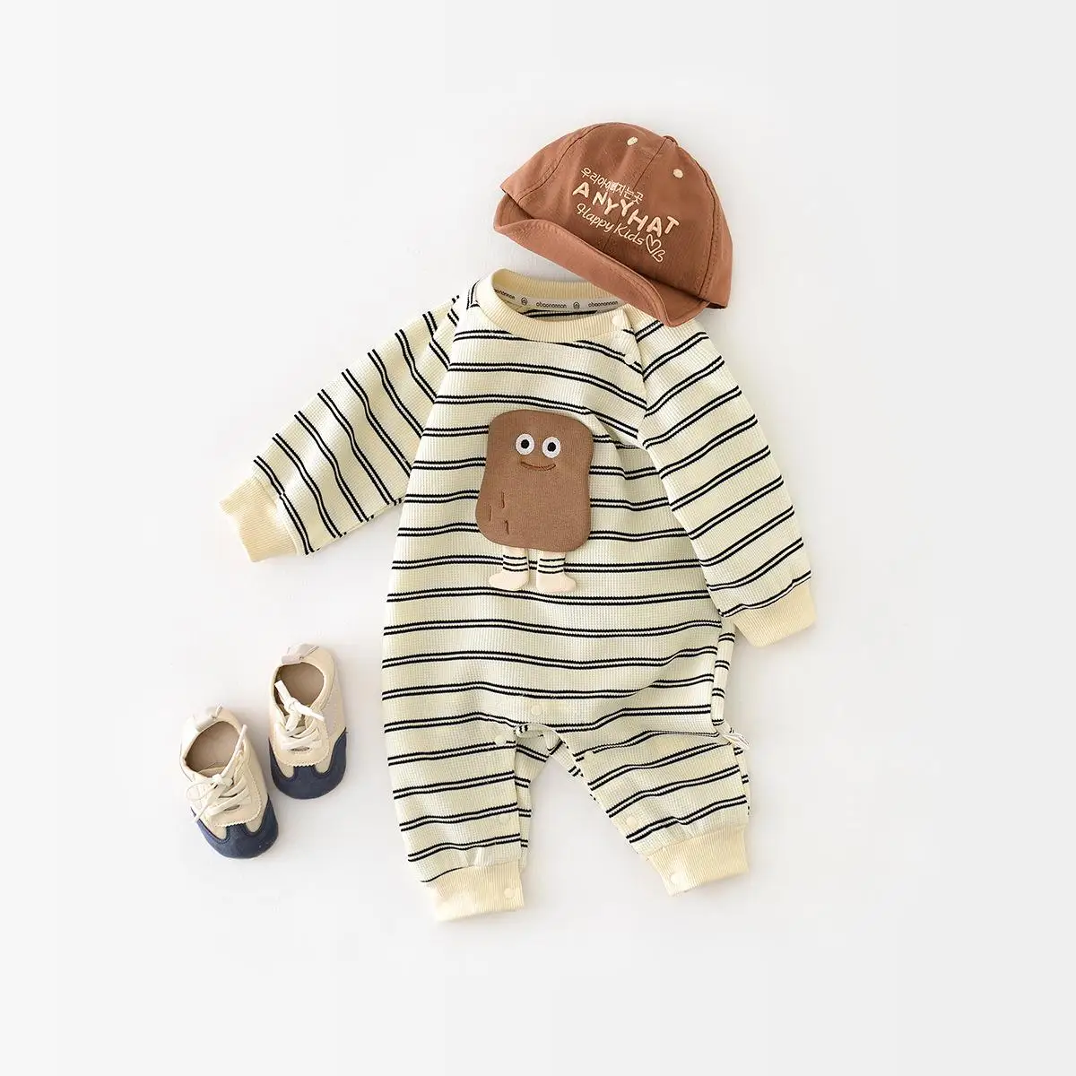

2024 Spring Boy Baby Casual Striped Long Sleeves Jumpsuit Girl Infant Cartoon Cuye Loose Romper Newborn Cotton Fashion Romper