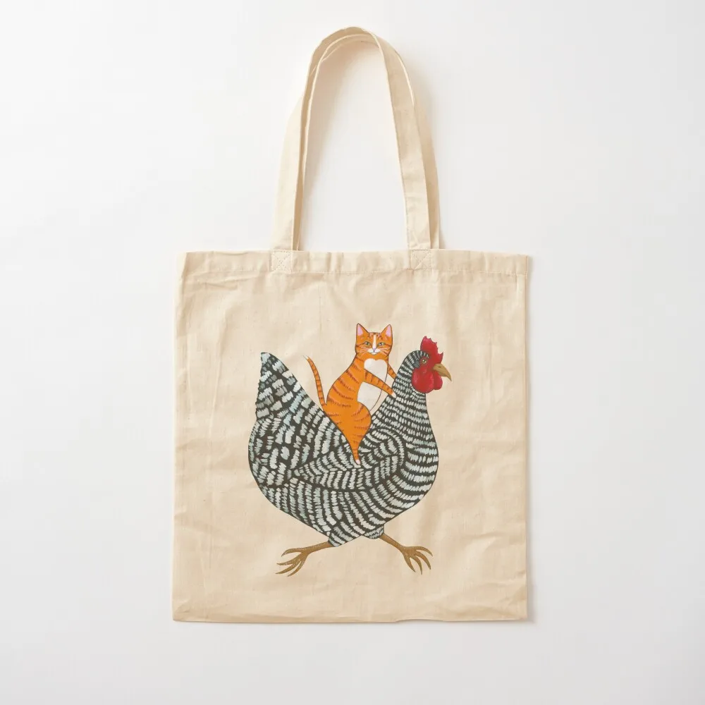 Ginger Cat Chicken Ride Tote Bag Large bags for women Canvas shoulder bag Canvas Tote Bag